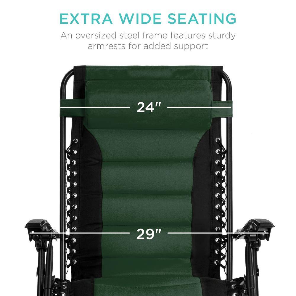 Oversized Black and Forest Green Padded Zero Gravity Recliner with Tray