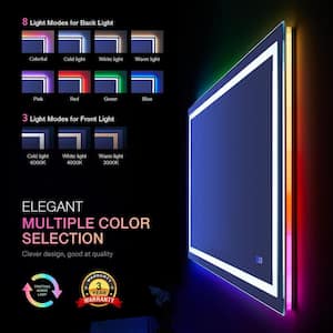 36 in. W x 36 in. H Sq. Frameless RGB Backlit LED Front lit Anti-Fog Tempered Glass Wall Bathroom Vanity Mirror