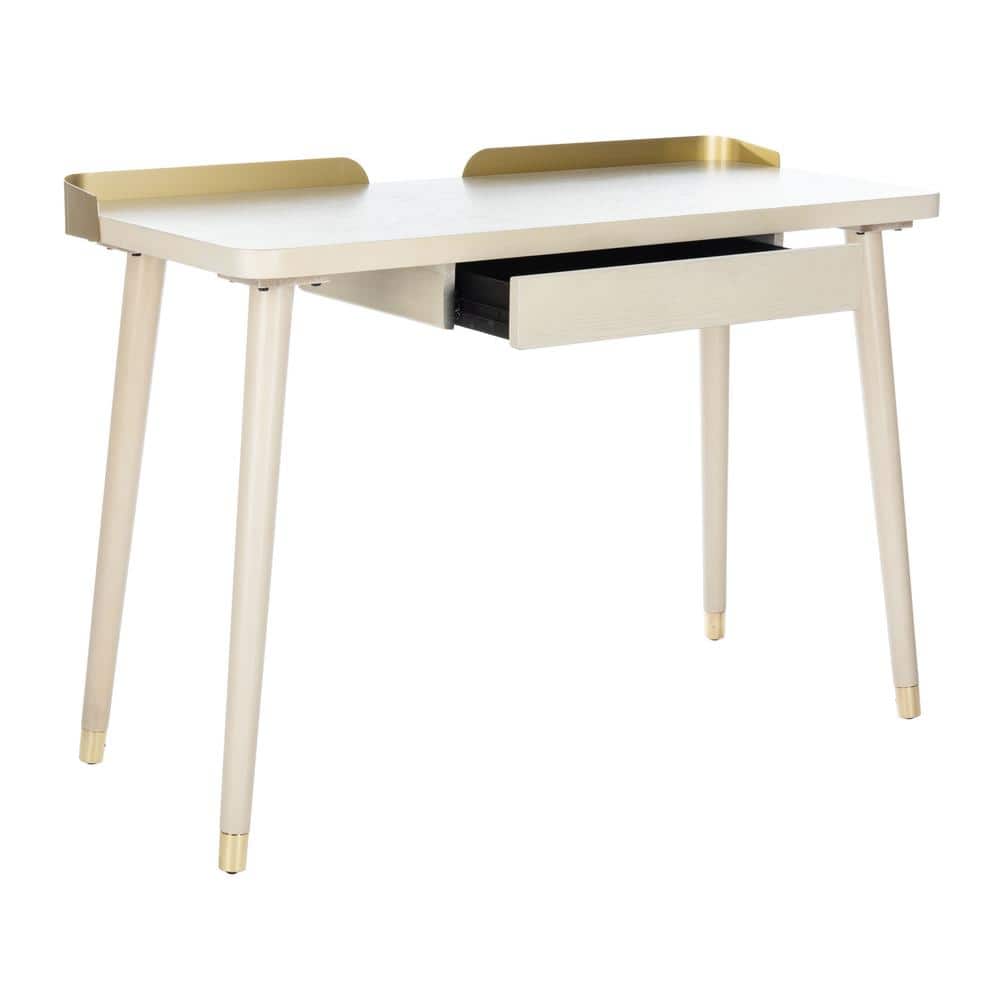 Transitional White Washed and Gold Home Office Desk with Drawer