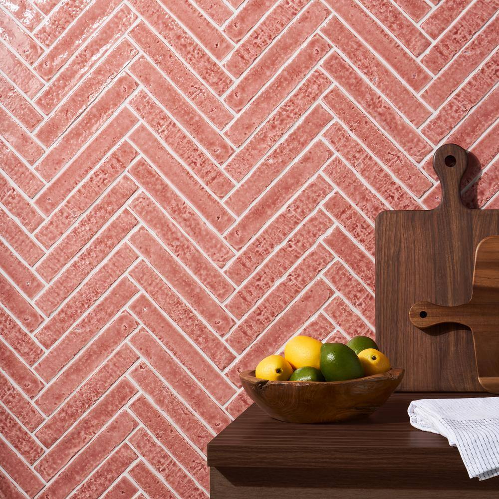 Virtuo Pink Crackled Ceramic Subway Wall Tile 2x10