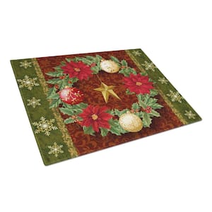 Holly Wreath with Christmas Ornaments Tempered Glass Large Cutting Board