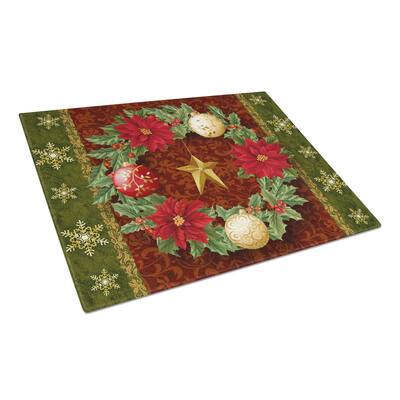 Holly Wreath with Christmas Ornaments Tempered Glass Large Cutting Board