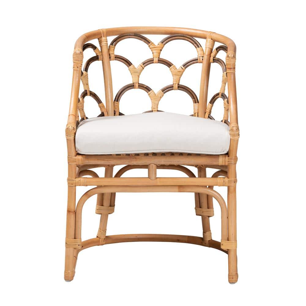 Handcrafted Natural Brown Rattan Geometric Barrel Chair