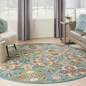 Allur Turq/Ivory 8 ft. x 8 ft. All-Over Design Transitional Round Area Rug