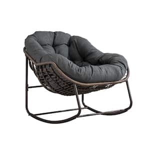 Wicker Indoor and Outdoor Rocking Chair with Gray Cushion for Front Porch, Living Room, Patio, Garden