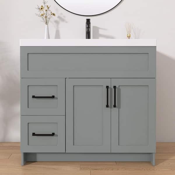 36 in. W x 21.5 in. D x 33.5 in. H Bath Vanity Cabinet without Top Bathroom Vanity Modern Thickened Wood in Sky Grey