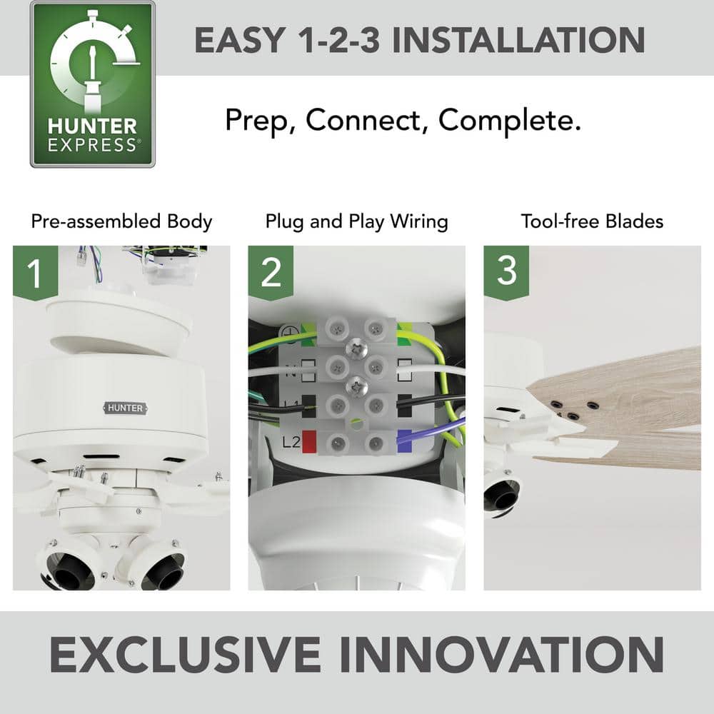 Matte White 44" Ceiling Fan with Light Oak Blades and Remote