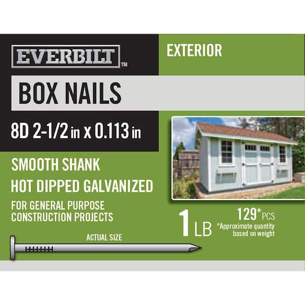 Everbilt 8D 2-1/2 in. Box Nails Hot Dipped Galvanized 1 lb (Approximately 129 Pieces)