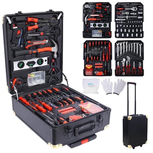 969-Piece Home Repair Tool Set Kit, Toolbox Storage Case with 4-Drawers and Rolling Tool Box in Black