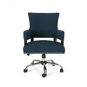 Bonaparte Traditional Studded Navy Blue Fabric Adjustable Home Office Chair with Wheels