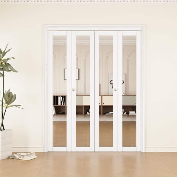 60 in. x 80 in. 1-Lite Mirror Glass and Solid Core White Finished MDF Interior Closet Bi-Fold Door with Hardware