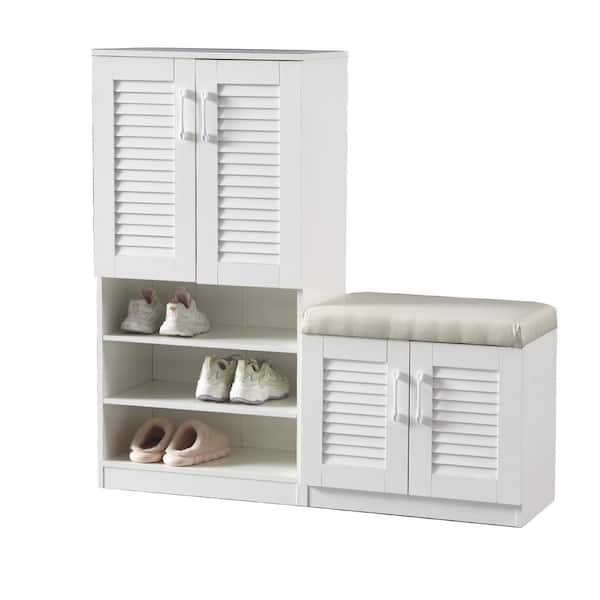 Zachary 47.24 in. H x 47.24 in. W White Particle Board+MDF Shoe Storage Cabinet with Bench, Adjustable Layer Board