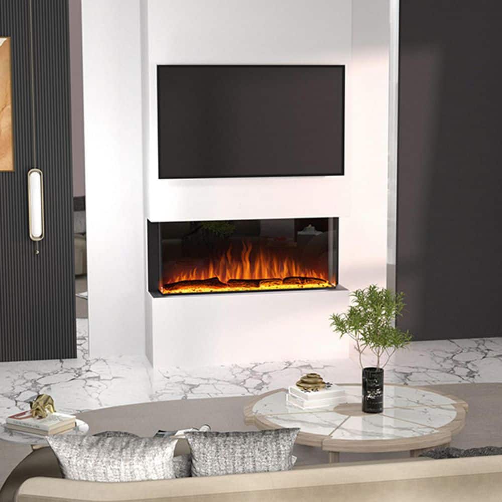 42 in. Recessed or WallMount Electric Fireplace, 3Sided Fireplace