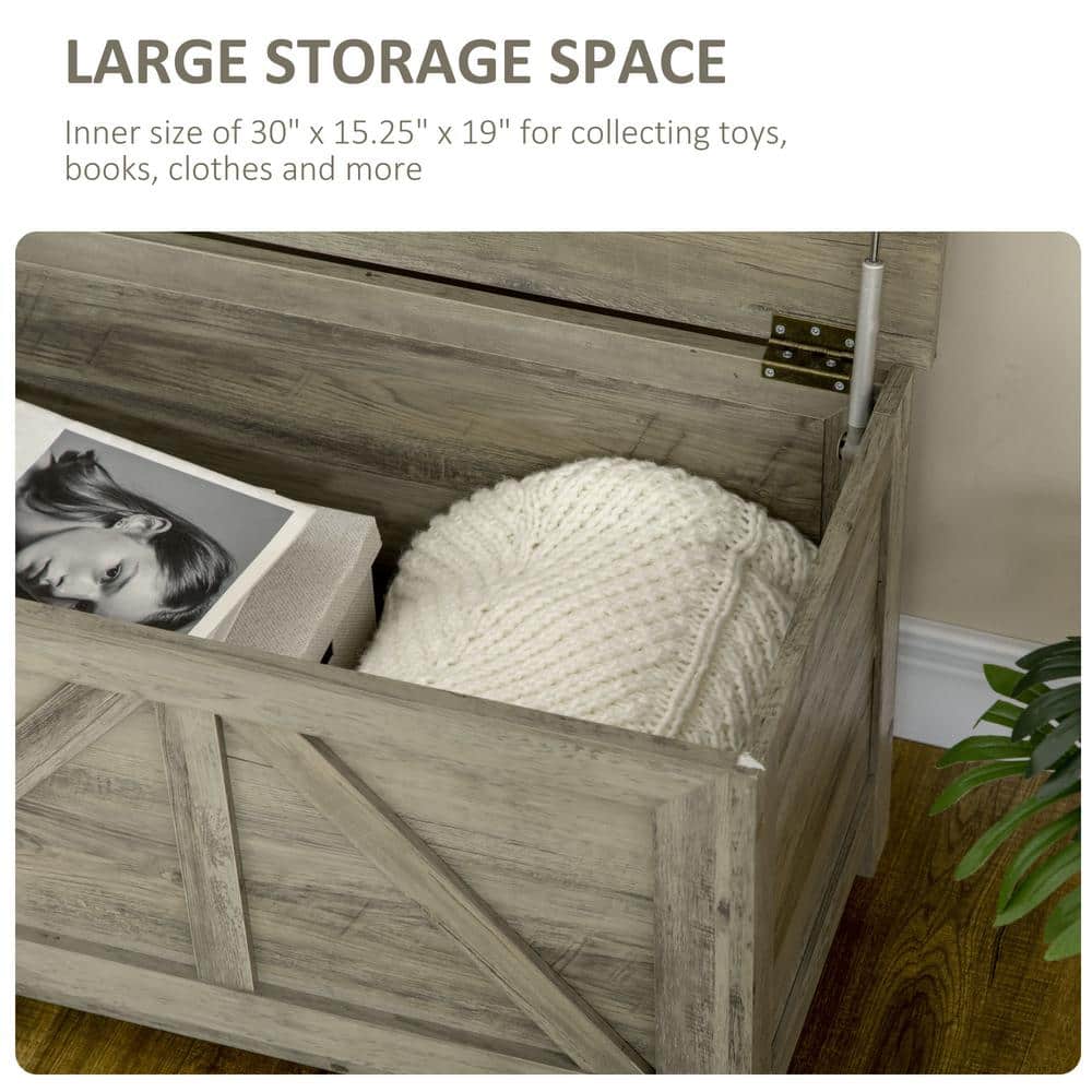 Gray Farmhouse Wooden Storage Chest with Lift Top and Safety Hinge