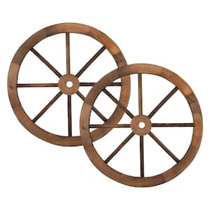 24 in. Wall Decor Wooden Wagon Wheel in Rustic (Set of 2)