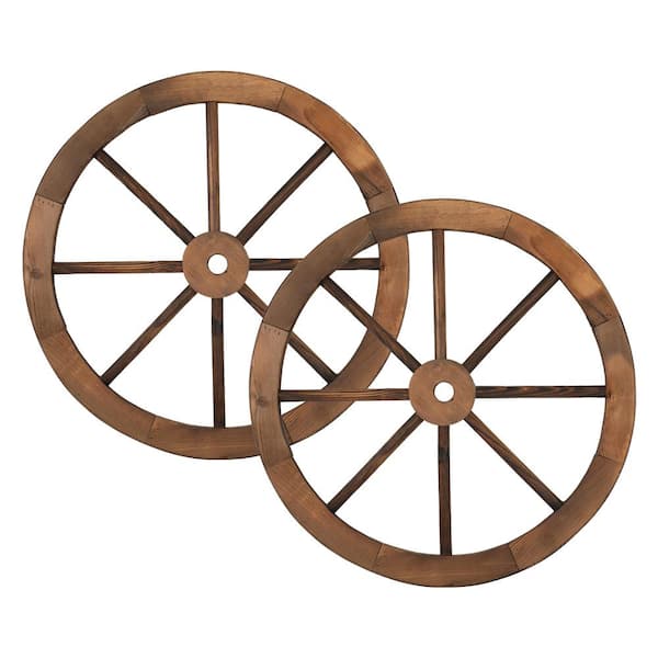 Winado 24 in. Wall Decor Wooden Wagon Wheel in Rustic (Set of 2)