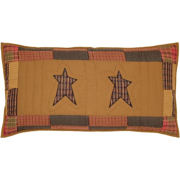 VHC BRANDS Stratton Dark Tan Red Orange Black Primitive Patchwork Cotton King Sham