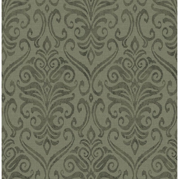Adavu Dark Green Damask Wallpaper