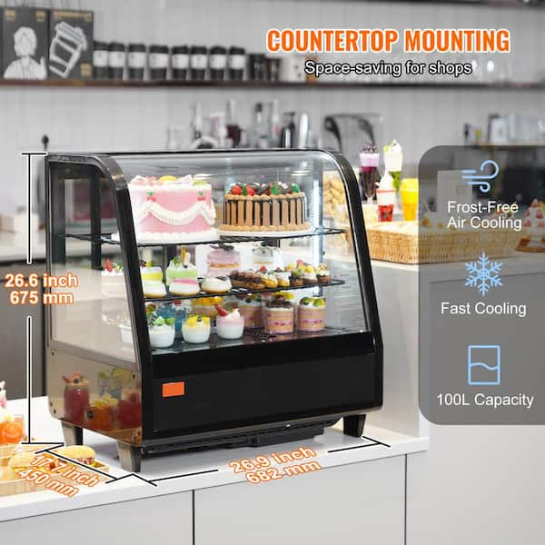 Refrigerated Display Case 3.5 cu. ft. 100 L 2-Tier Countertop Pastry Refrigerator LED Lighting and Turbo Cooling Black