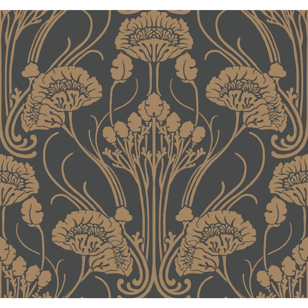Black and Gold Embossed Damask Wallpaper Roll