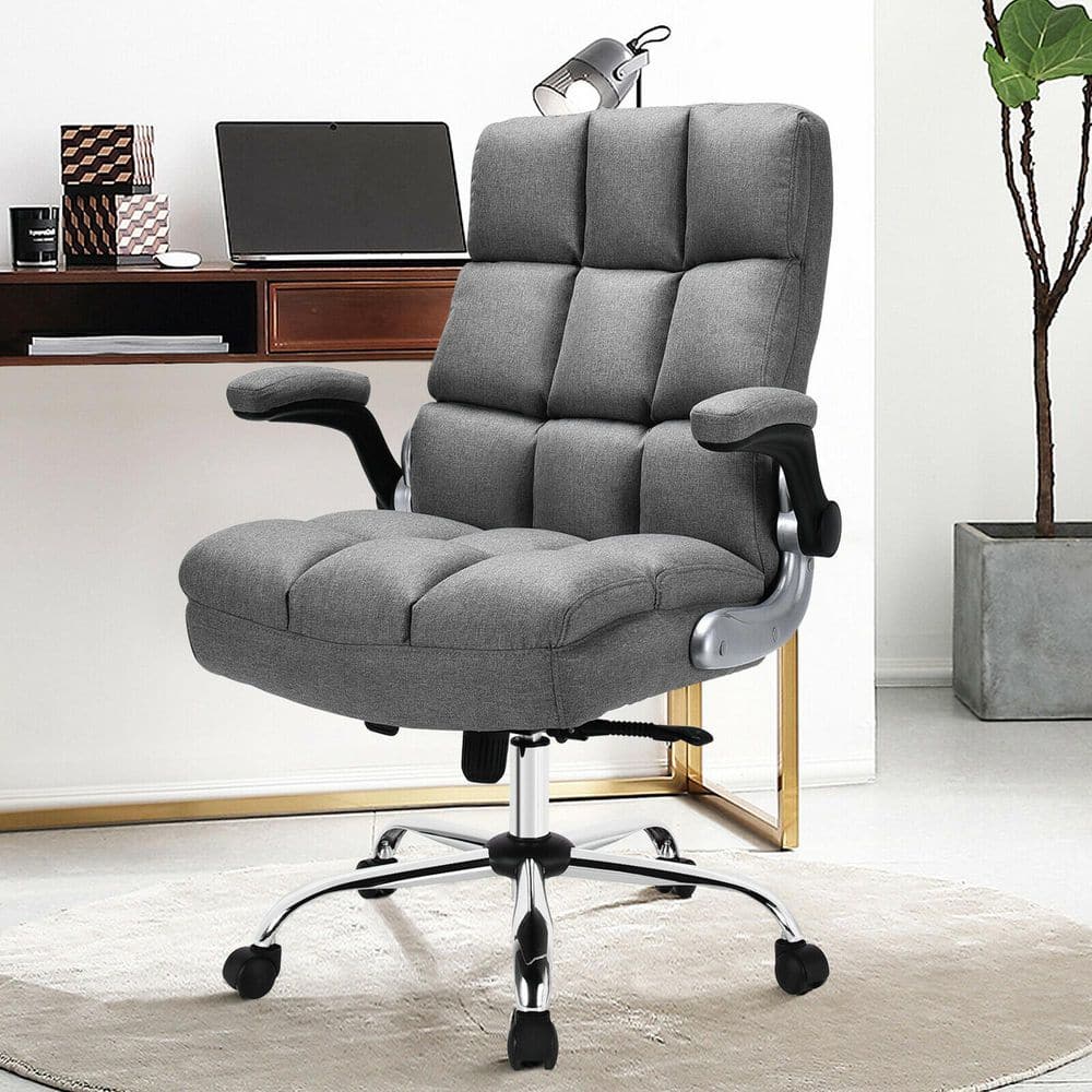 High Back Big and Tall Office Chair Adjustable Swivel withFlip-up Arm Grey - Thumbnail 2