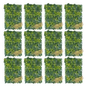Green 23 .6 in. x 15.7 in. Artificial Boxwood Plants Wall Panel Melongrass Hedge Backdrop Decor 12Pcs