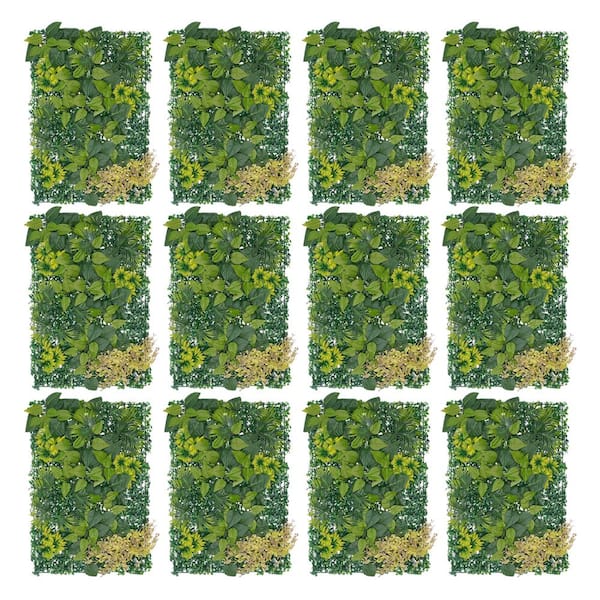 YIYIBYUS Green 23 .6 in. x 15.7 in. Artificial Boxwood Plants Wall Panel Melongrass Hedge Backdrop Decor 12Pcs