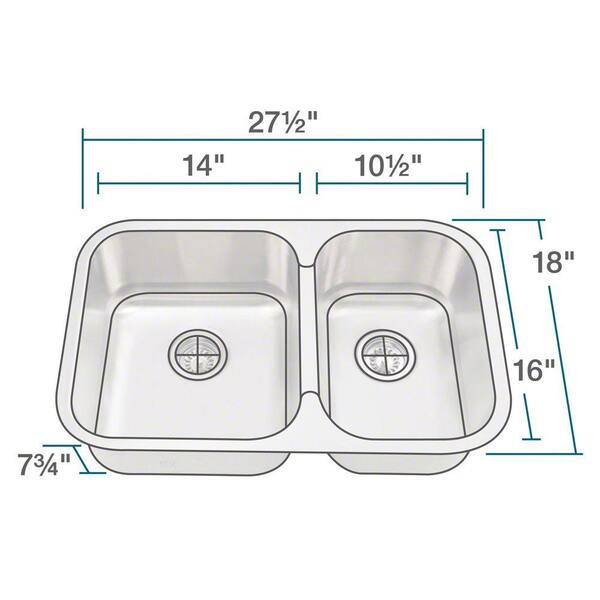 Polaris Sinks Undermount Stainless Steel 28 In Double Bowl Kitchen Sink Pl035 The Home Depot