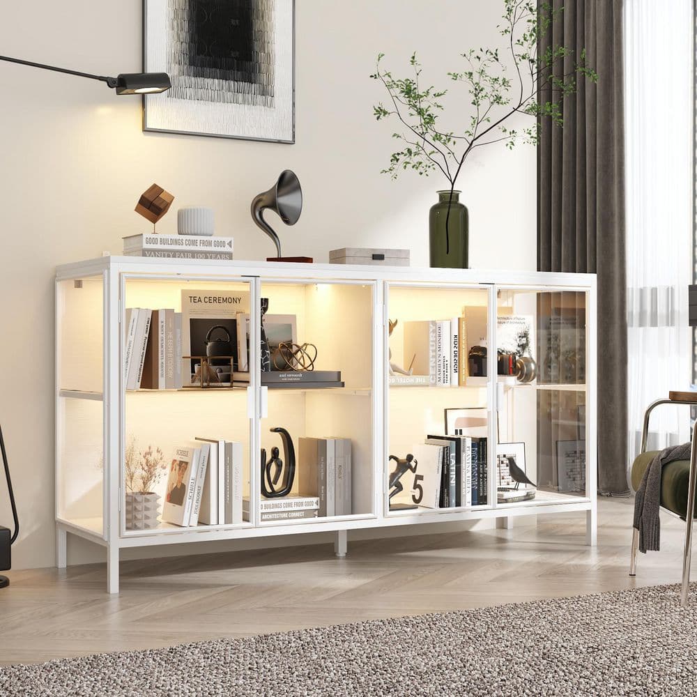 Fuyutu ホワイト パーテーション FUFU&GAGA White Wood 55.1 in. W Glass Door Display Cabinets