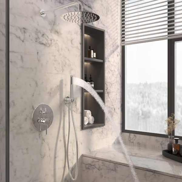 Single Handle 1-Spray Rain Wall Moinut Round 10 in. Shower Faucet Head 1.8 GPM with Handheld in Chrome