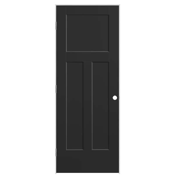 Masonite 30 in. x 80 in. 3-Panel Winslow Right-Hand Hollow Core Jet Black Molded Composite Single Prehung Interior Door