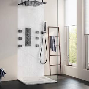 Luxury 3-Spray Patterns Thermostatic 16 in. Ceiling Mount Rainfall Dual Shower Heads with 6-Jet in Oil Rubbed Bronze