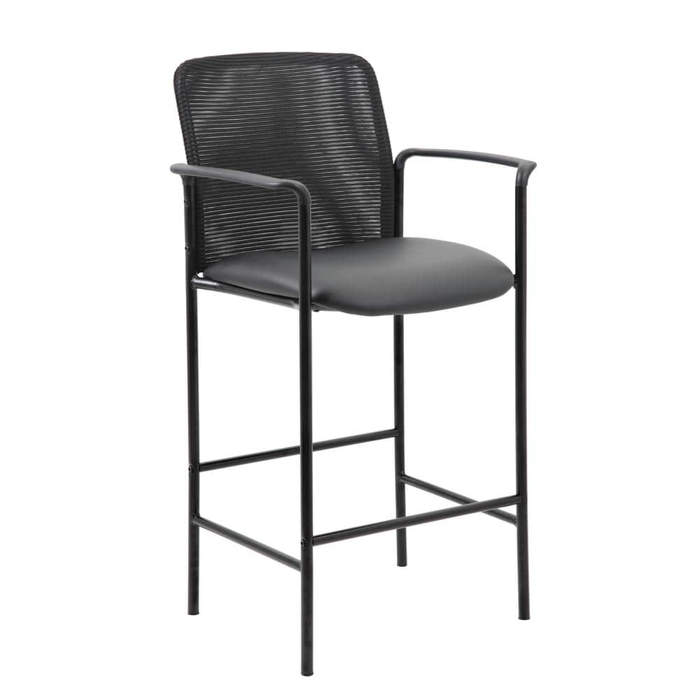 BOSS Black Office Back Mesh Vinyl Seat Bar Height Chair Fixed Arm Rests