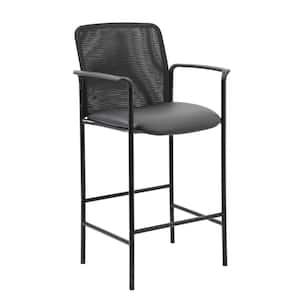 BOSS Black Office Back Mesh Vinyl Seat Bar Height Chair Fixed Arm Rests