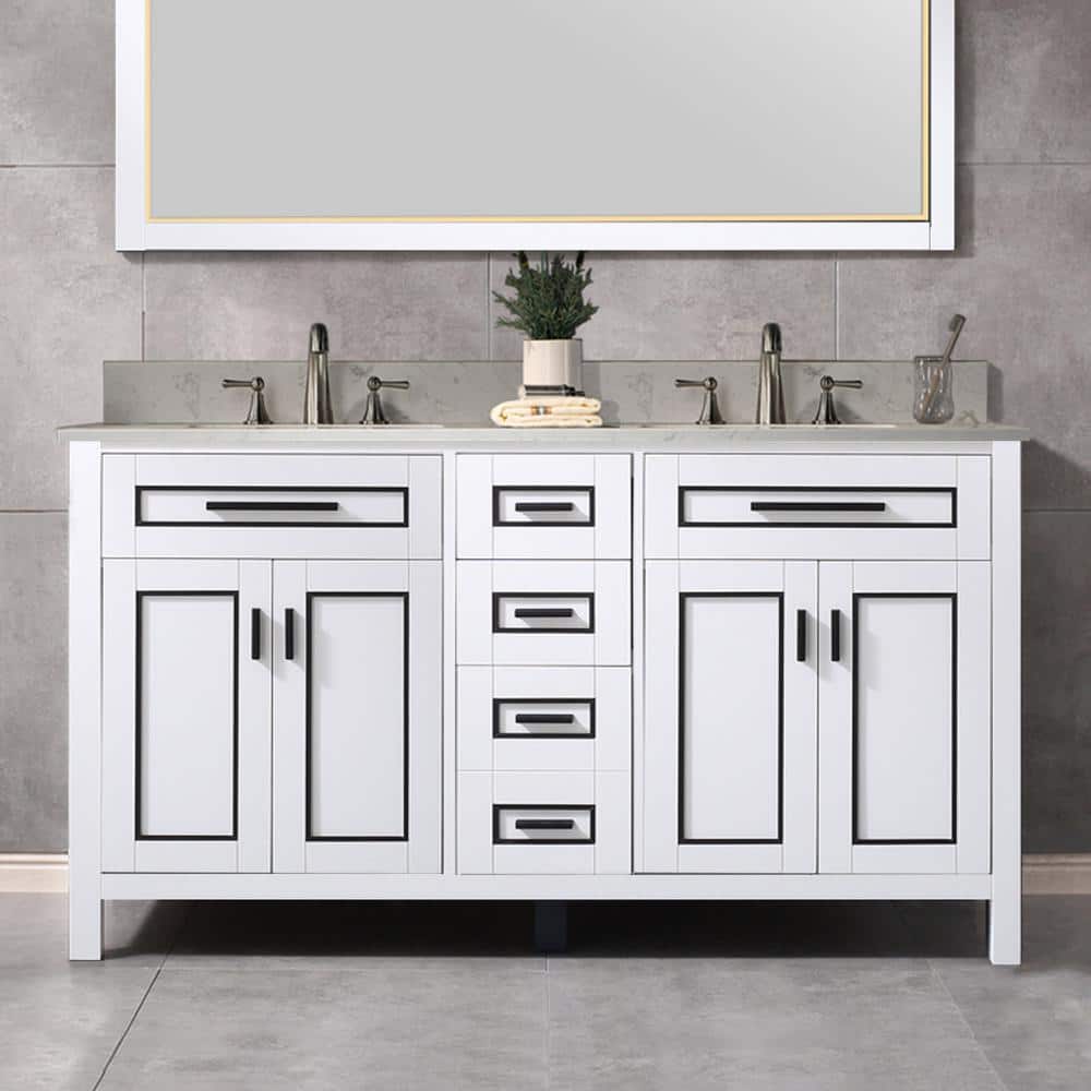 WOODBRIDGE Millan 61 in.W x 22 in.D x 38 in.H Bath Vanity in White with Engineered stone Vanity