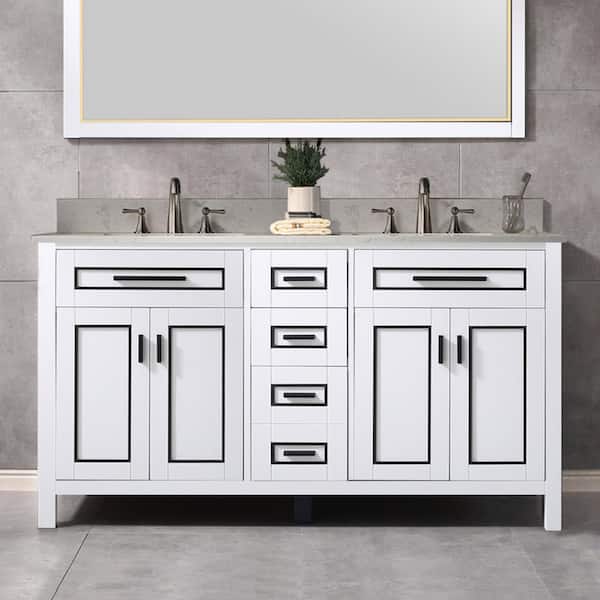 WOODBRIDGE Millan 61 in.W x 22 in.D x 38 in.H Bath Vanity in White with Engineered stone Vanity Top in White with White Sink