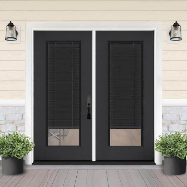 Legacy 36 in. x 80 in. Full Lite Clear Glass Noir Miniblind LHIS Black Finish Fiberglass Prehung Door w/4-9/16 in. Jamb