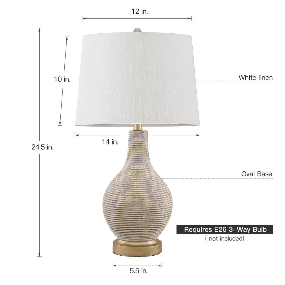 Elegant Beige and Gold 24.5" Farmhouse Table Lamp Set with White Linen Shades