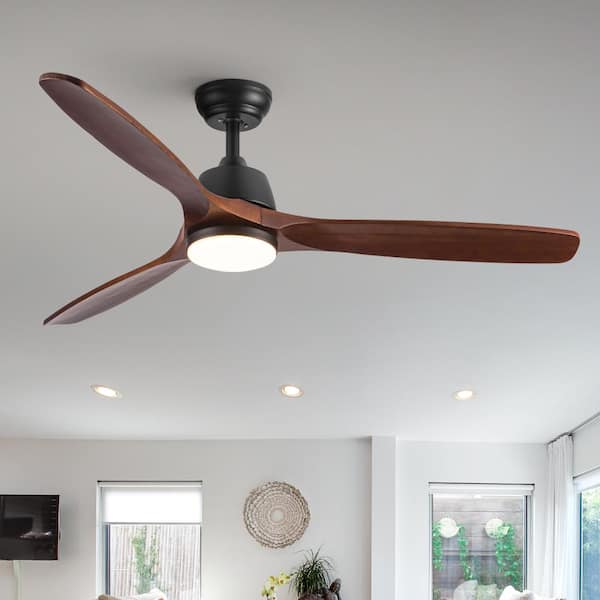 52 in. Brown Reversible Quiet DC Motor Downrod Mount Standard Fan with Remote Control Dimmable 6 Wind Speed