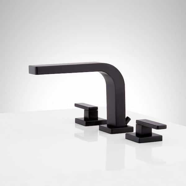 SIGNATURE HARDWARE Hibiscus 8 in. Widespread Double Handle Bathroom Faucet in Matte Black