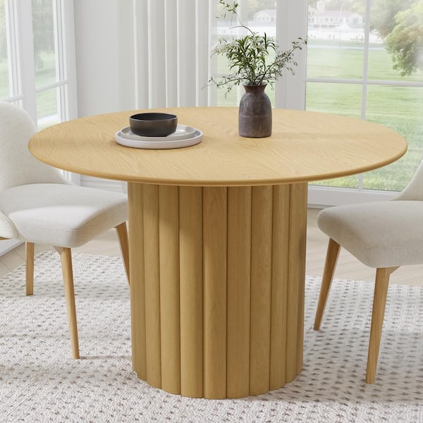 Lirago Round Natural Wood 52 in. Column Base Dining Table Seats 6