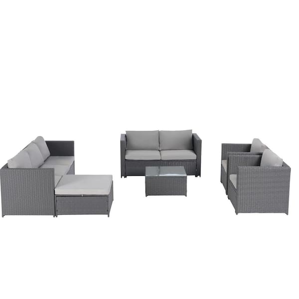 Sudzendf 6-Piece Patio Conversation Wicker Outdoor Furniture Sectional Set with Light Gray Cushions