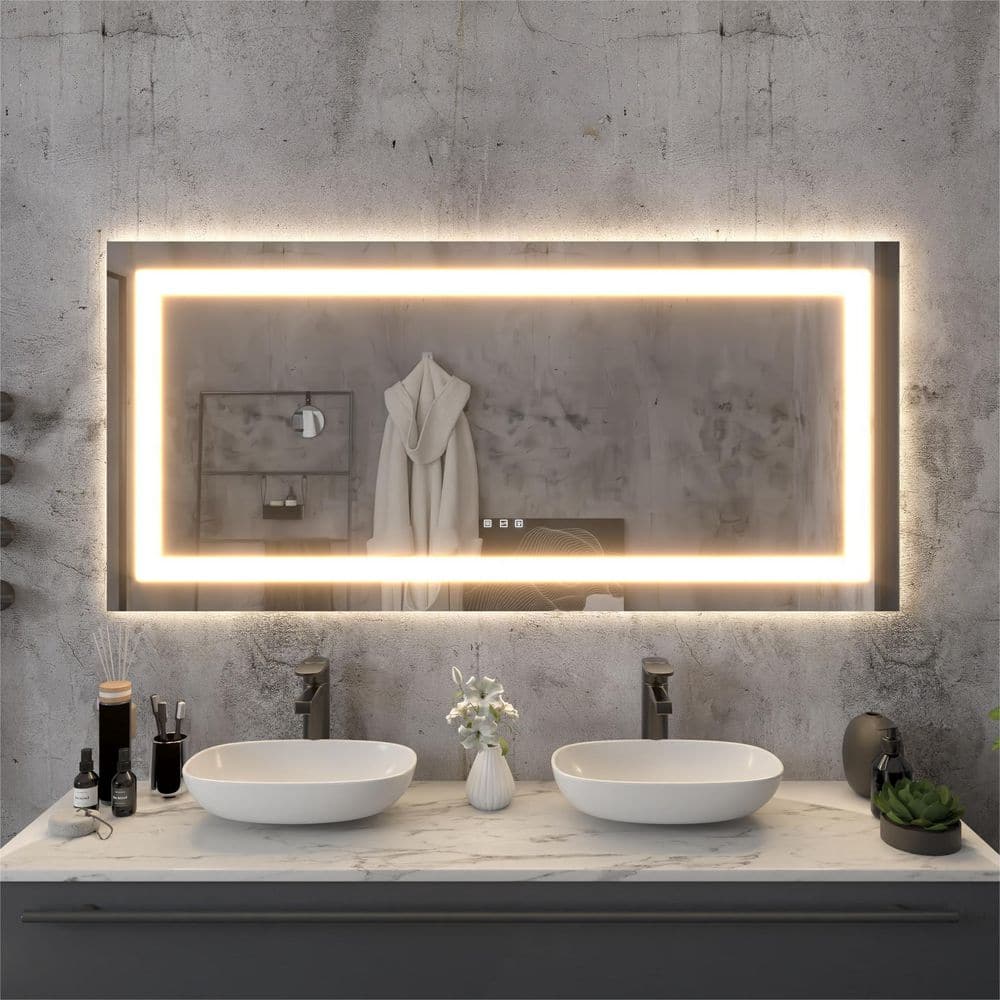 60 in. H x 28 in. W Rectangular Frameless LED Light Anti-Fog Wall Bathroom Vanity Mirror with Backlit and Front Light price history on PriceWatchPro