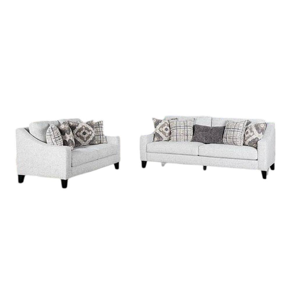 Riana 64 in. Slope Arm Fabric Rectangle Shape with 9 Accent Pillow Sofa in. White and Black (Set of 2)