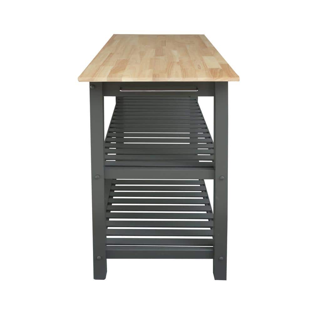 Slate Gray Kitchen Island with Natural Hardwood Top