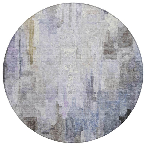 Chantille Machine Washable Indoor/Outdoor Abstract ACN2668 Lavender 8 ft. x 8 ft. Round Rug