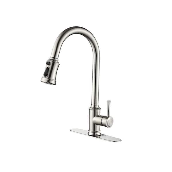 YASINU Single Handle Gooseneck Pull Down Sprayer Kitchen Faucet with Touch Sensor in Brushed Nickel