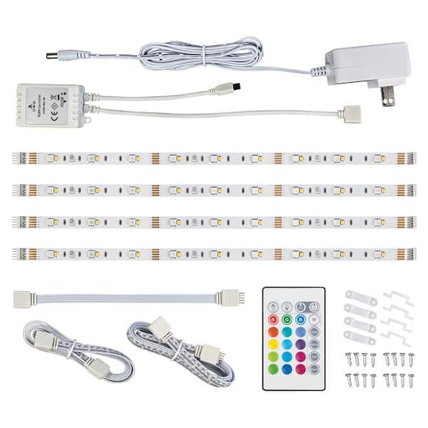 Commercial Electric 12 in. LED Linkable RGBW Flexible Under Cabinet Light Kit (4-Strip Pack)