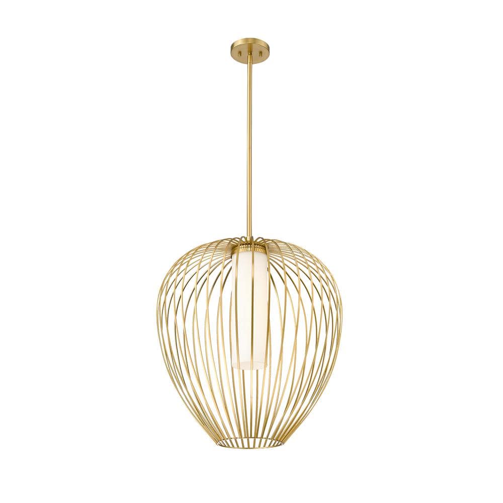 Modern Gold 22" Glass Pendant Light with Opal Shade
