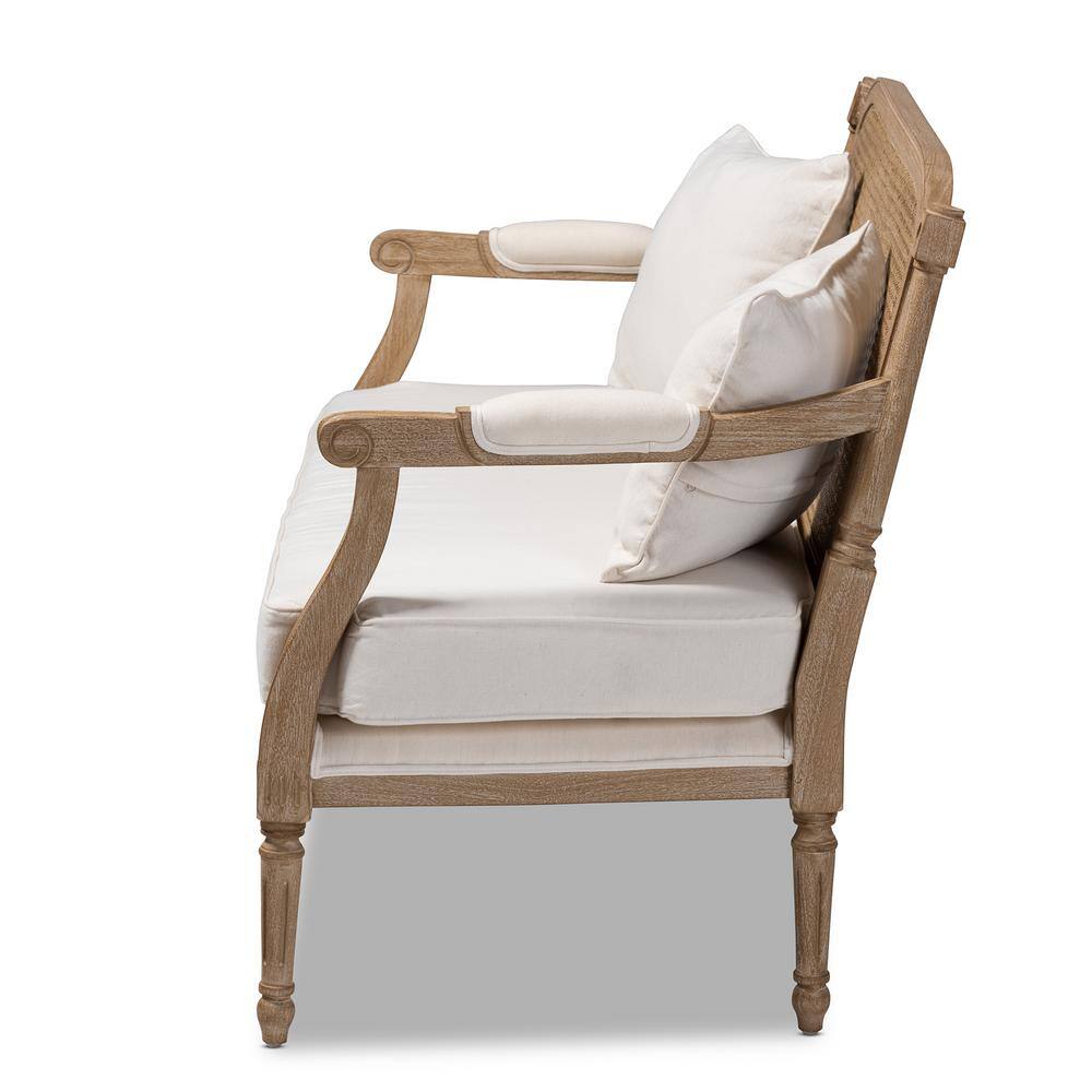 Elegant Ivory Cotton Blend Tufted Loveseat with Whitewashed Wood Frame